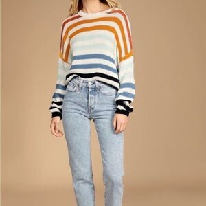 Lulu's Charli Blue Multi Striped Knit Sweater